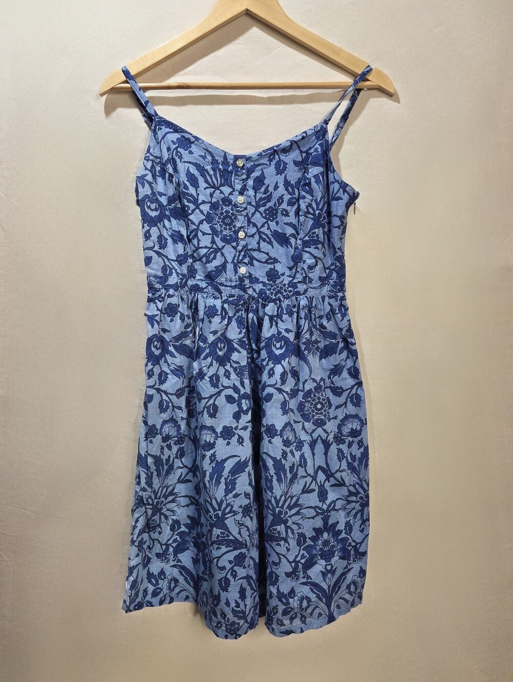 100% Cotton Blue Floral Print Mini Sundress Old Navy Size 6 Side Zip